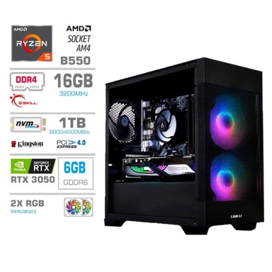 MEGA Gaming računalo MT S7X / AMD Ryzen 5 5500, 16GB, 1TB, RTX 3050 6GB, FreeDOS