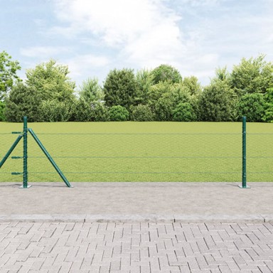 Ograda, heksagonalna, 0.5x50 m, čelik, stupovi s osnovnim pločama, 13 kom, Ø32 mm, 70 cm, zelena