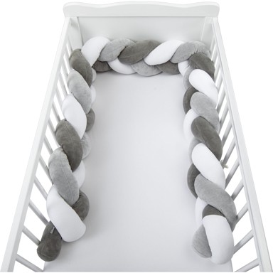 BUBABA BY FREEON Ogradica za krevet pletenica, 235x15, bijelo/siva