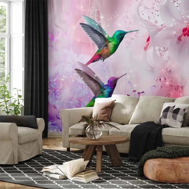 Tapeta Colourful Hummingbirds, ljubičasta, 400x280 cm, standard