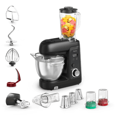 TEFAL Kuhinjski robot Bake Partner+ QB5458F0 s ugrađenom vagom 5 nastavaka, crni