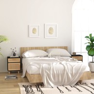 Noćni ormarići 2 kom crni masivna borovina i prirodni ratan