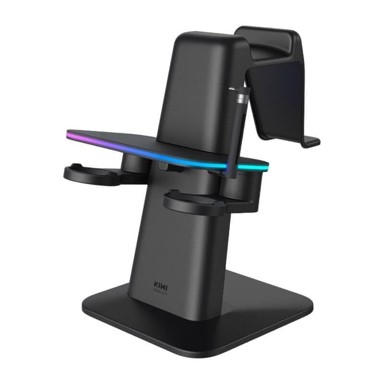 RGB vertikalno postolje Kiwi Design QC03, za Meta Quest 3/Quest 2/Quest Pro, plastika, crna
