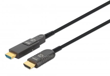 MANHATTAN HDMI na Micro HDMI kabel Plenum-Rated 4K@60 Hz Premium High Speed aktivni, odvojivi HDMI Type A M/M s pozlaćenim kontaktima, doživotno jamstvo, 50 m, crni