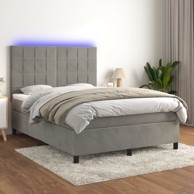 Krevet box spring s madracem LED svjetlosivi 140x190 cm baršun