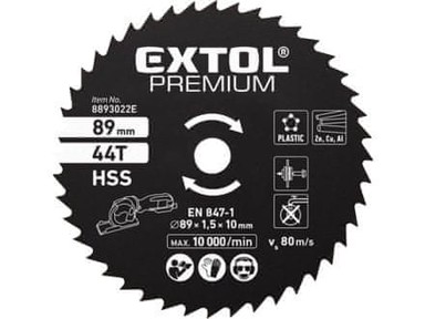 EXTOL PREMIUM List kružne pile 8893022E, 89 x 1 x 10 mm, 44T, HSS