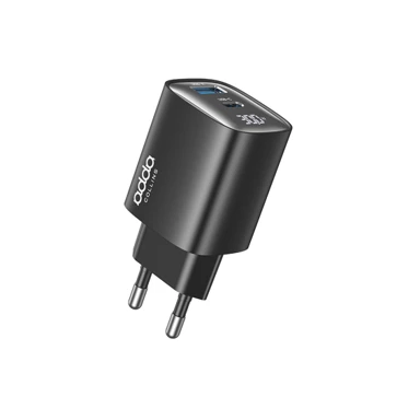 ADDA Punjač CH-009-BK, zidni, USB-A i Type C izlazi, 30W, GaN tehnologija, LED zaslon, crni