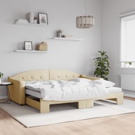 Dnevni krevet na razvlačenje s madracima krem 90x200 cm tkanina