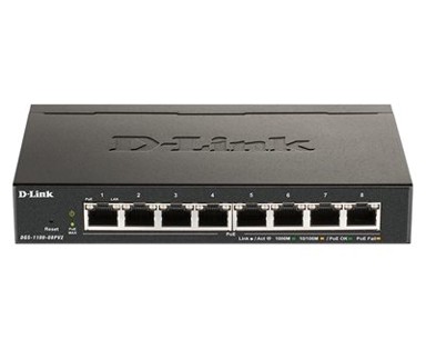 D-LINK Switch DGS-1100-08PV2, Web upravljivi, Gigabit PoE Switch, 10/100/1000 Mbps, metalno kućište, 8-port