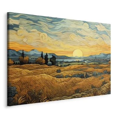 Slika Impresionistička polja, naslikani zlatni krajolik sa žitnim poljima, 30x20 cm