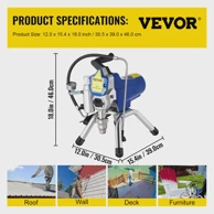 VEVOR Profesionalni ultra tihi pištolj za prskanje zidne boje, 2200W, 3300 PSI, 2,5 l/min, plava