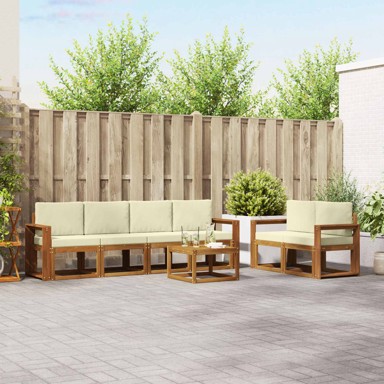 Set vanjskih sofa, 7 kom, prirodna i krem, čvrsto drvo akacije