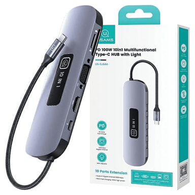 USAMS Hub 10 u 1 adapter za MacBook USB 3.0, HDMI, VGA, SD, TF, RJ45, USB-C PD 100 W