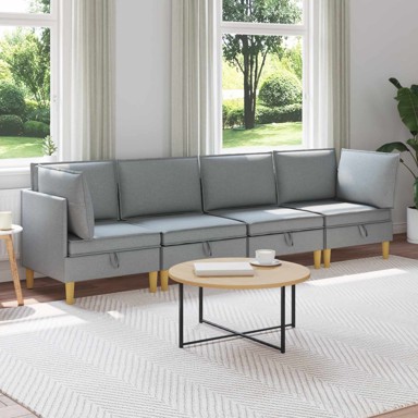 Set namještaja za dnevni boravak, 4 pcs, tkanina, svjetlosiva