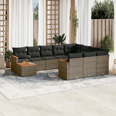 11-dijelni set vrtnih sofa od poliratana s jastucima sivi