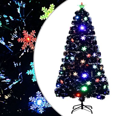 Božićno drvce s LED pahuljama, crno, 120 cm, od optičkih vlakana, 120 x 60 cm