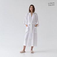 LINEN TALES Bijeli platneni kućni ogrtač veličine S/M Summer