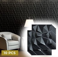 COOL MANGO 3D zidne naljepnice za moderan izgled, crne PVC ploče 30 × 30 cm, 10 komada