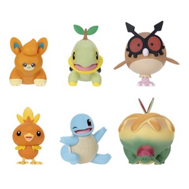 POKEMON Battle figura (6 kom.), Pawmi, Squirtle, Torchic, Turtwig, Hoothoot, Appltun