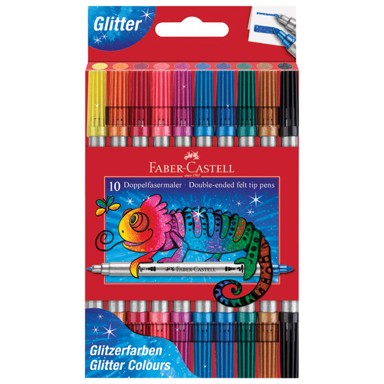 FABER-CASTELL Školski flomasteri 151107, 10 boja, obostrani glitter, blister