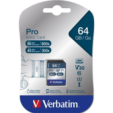 VERBATIM Memorijska kartica Pro, 64 GB, SDXC, UHS, Class 10