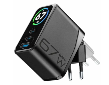 CELLULARLINE Kućni punjač PowerView IQ, GaN, 67 W, TFT zaslon, 3 priključka, crni