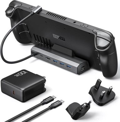 JSAUX Priključna stanica HB0603, 6 u 1, za ROG Ally X/Steam Deck/Legion Go, 4K@120Hz, 100 W, HDMI, Ethernet, USB 3.0