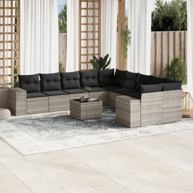 11-dijelni set vrtnih sofa poliratan s jastucima svijetlosivi