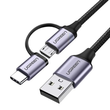 UGREEN Kabel USB-C na micro USB, 2,4 A, 1 m, crni