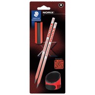 STAEDTLER Olovka grafitna HB Norix, 2 kom + gumica + šiljilo, crvena