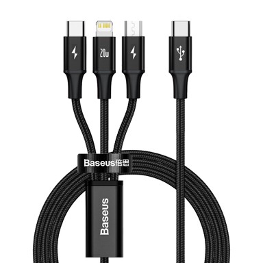 BASEUS Kabel Rapid, 3u1, USB-C za M+L+T, 20W, 1.5m 
