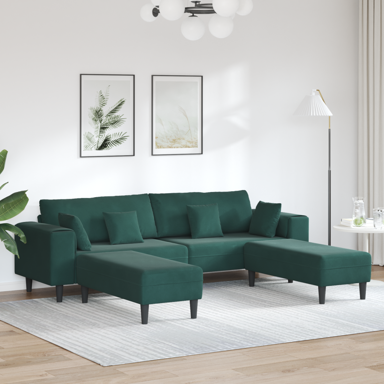 Baršunasta sofa s jastukom 3 pcs 208 cm, baršun, tamnozelena