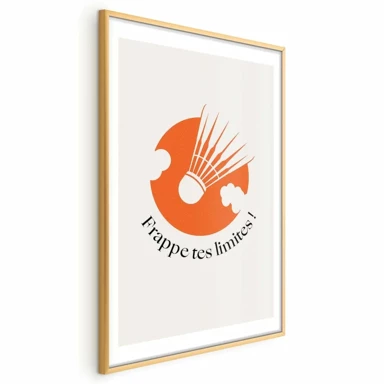 Plakat Loptica za badminton na narančastom suncu, 60x90 cm, zlatni okvir s margom