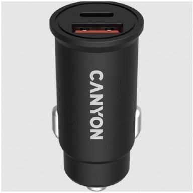 CANYON Auto punjač C-20-03, USB-A, USB-C, QC 3.0, PD, crni