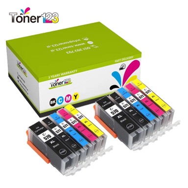 TONER123 Komplet Canon 2×PGI-570PGBK XL + 8×CLI-571 XL / Pixma MG7750-7753, TS5050,6050,8050,9050, 2× pig.crna XL, 2× crna XL, 2× cijan XL, 2× magenta XL, 2× žuta XL
