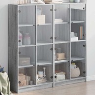 Regal za knjige s vratima 136 x 37 x 142 cm drveni, sivi hrast sonoma