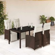5-dijelni vrtni bistro set od poliratana s jastucima, 150 x 90 x 75 cm, smeđi