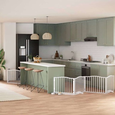 Vrata za pse s vratašcima sklopiva, 8 panela, bijela, drvo topole, 640 cm (80×60×2 cm)