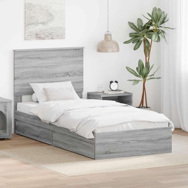 Okvir za krevet 90 x 200 cm, konstruirano drvo, siva sonoma