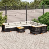 10-dijelni set vrtnih sofa s jastucima crni od poliratana