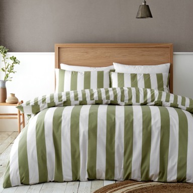 CATHERINE LANSFIELD Posteljina Cove Stripe 200x200 cm Zelena/krem