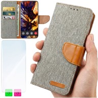 Preklopna maskica za Samsung Galaxy A25 5G, od platna, sa zaštitnim staklom, siva