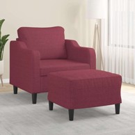 Fotelja s tabureom, 60 cm, od tkanine, crvena boja vina 