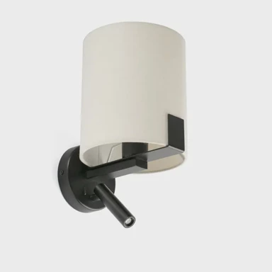Zidna lampa Nila Black, 1×E27, sjenilo bijelo, čitač 3 W, 3000 K, crna