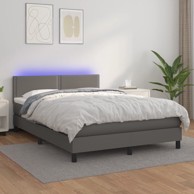 Krevet box spring s madracem LED sivi 140x200cm od umjetne kože