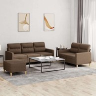 3-dijelni set sofa s jastucima i tabureom tkanine, smeđa