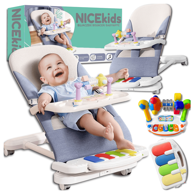 NIKCORP Ležaljka za bebe, interaktivna, s pianom i pladnjem, do 9 kg, 60 x 40 cm, siva