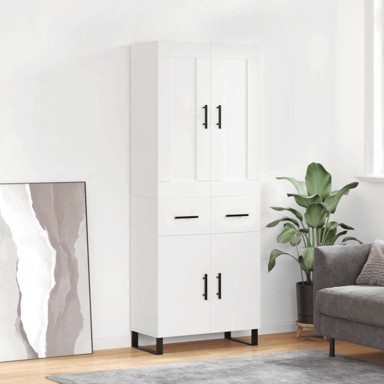 Visoka komoda od konstruiranog drva 69,5 x 34 x 180 cm s 2 vrata i 2 ladice, bijela