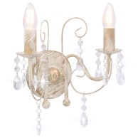 Zidna svjetiljka s perlama antikna bijela 2 x žarulja E14