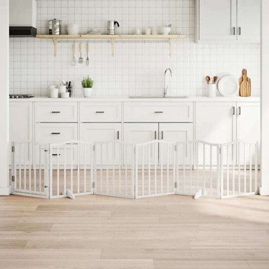 Vrata za pse s vratašcima 6 panela sklopiva 300 cm drvo topole 50 x 60 x 2 cm, bijela